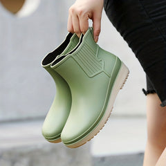 Women's Waterproof Ankle Rainboots, Solid Color