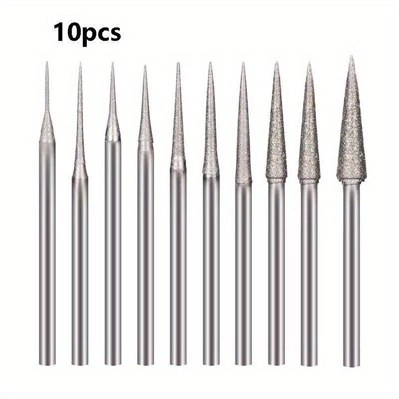 10pcs Diamond Mounted Grinding Head Burrs Stone Carving Bits for Rotary Tools