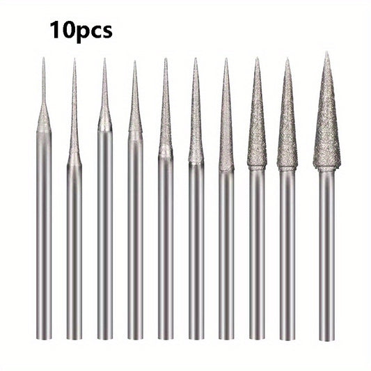 10pcs Diamond Mounted Grinding Head Burrs Stone Carving Bits for Rotary Tools
