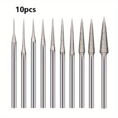 10pcs Diamond Mounted Grinding Head Burrs Stone Carving Bits for Rotary Tools