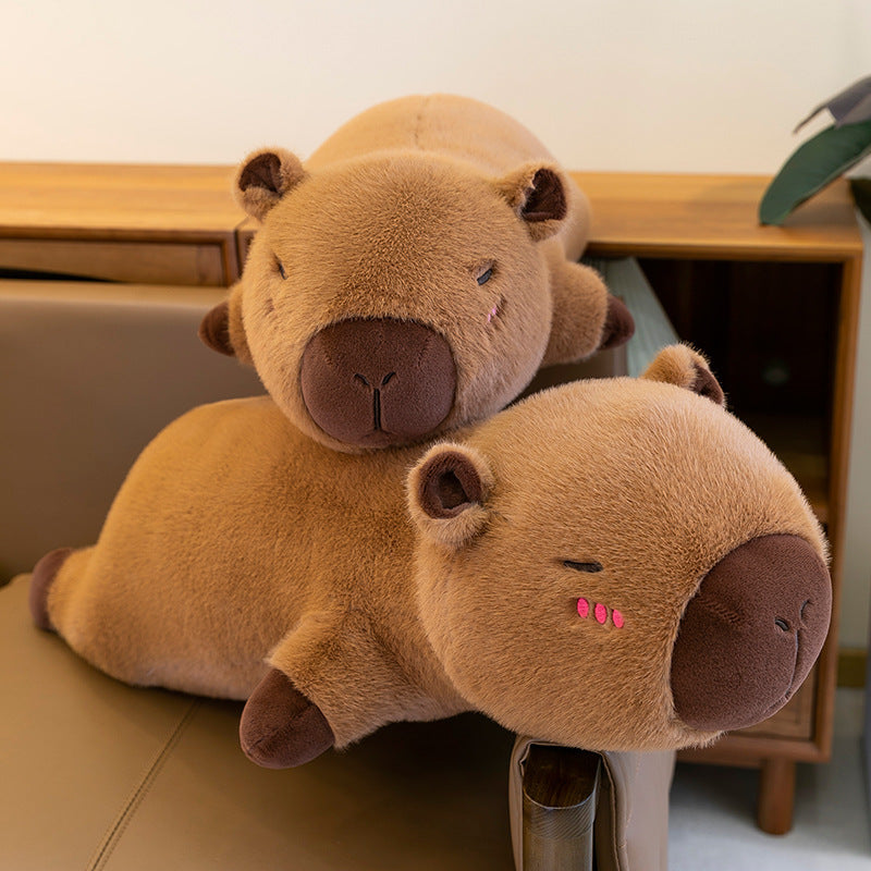 Capybara Plush Hugging Pillow Dark Brown with Pink Accents