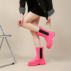 Pink Platform Rain Boots Waterproof Short Boots