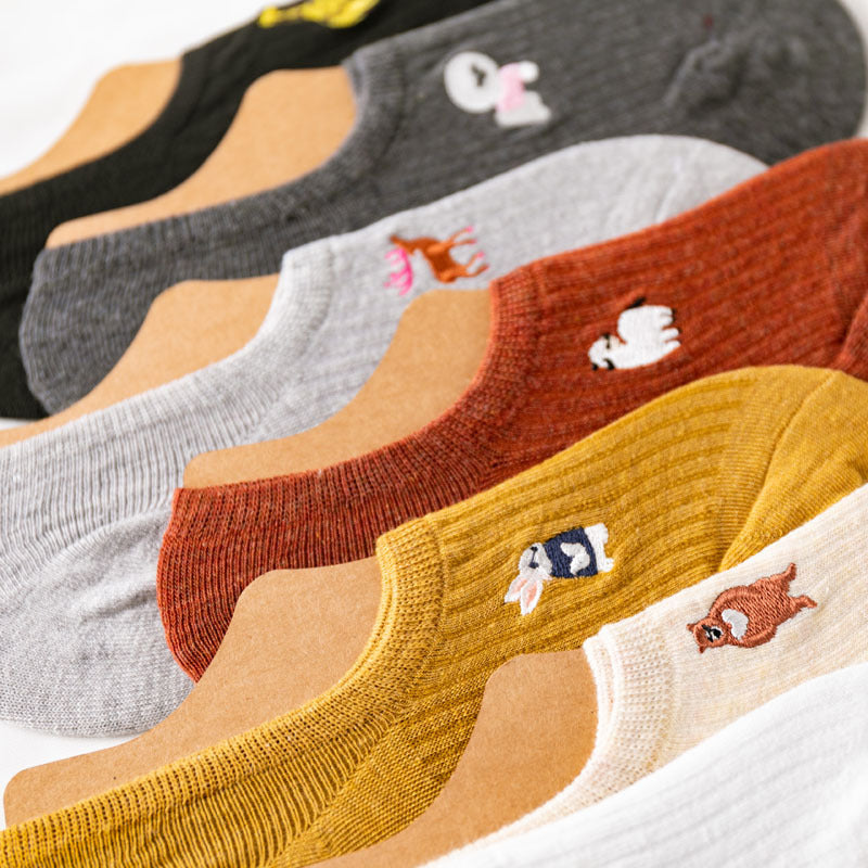 10 Pairs Women's Animal Embroidery Hidden Socks