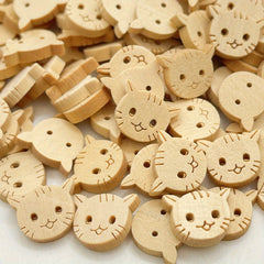 50pcs Wooden Cat Buttons 2 Holes Wood Kitty Buttons Coat Sweater Buttons