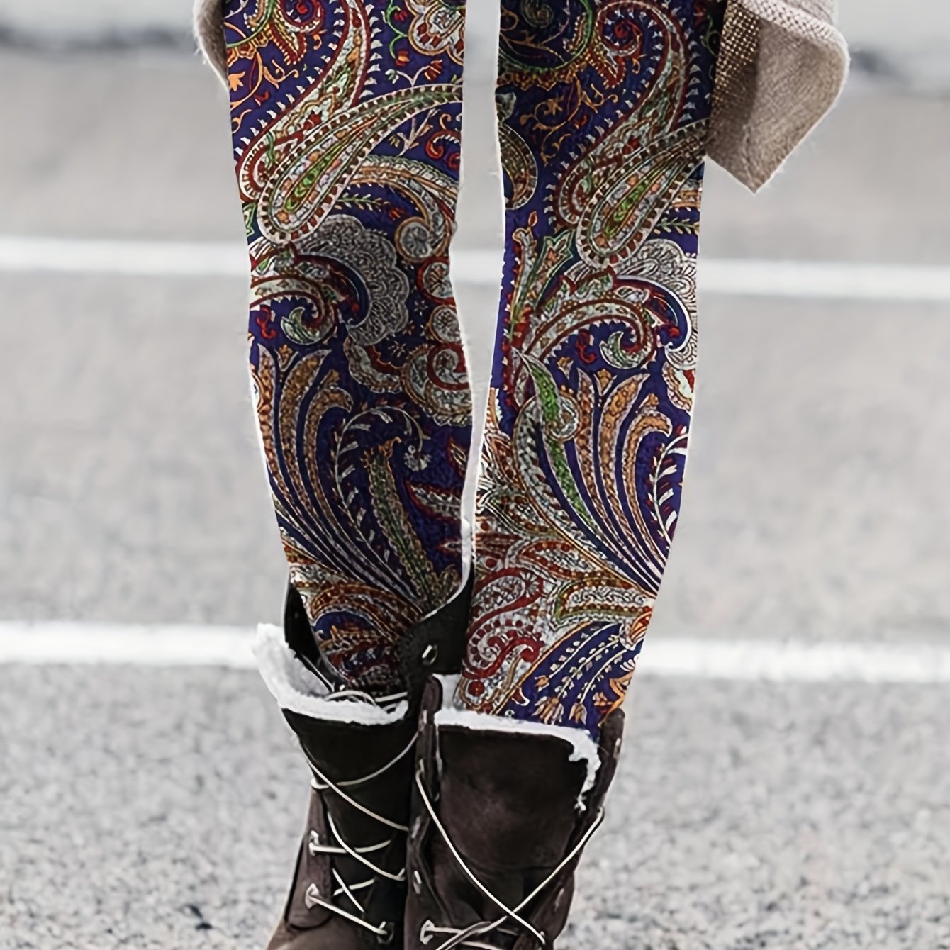 Paisley Print Skinny Leggings High Waist Casual Leggings