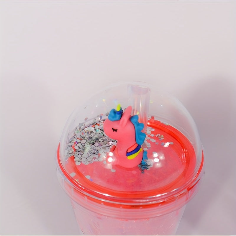 Animal Pattern Plastic Water Cup With Straw