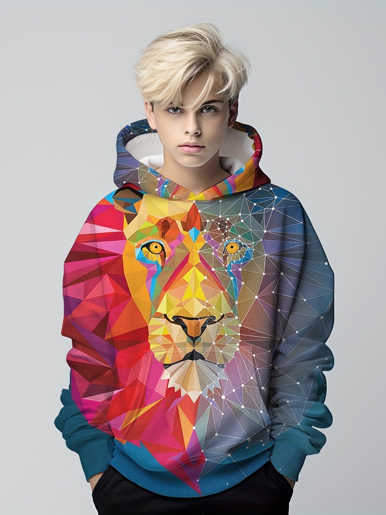 Colorful Lion Boys 3D Print Hoodie Spring Fall Kids Sweatshirt