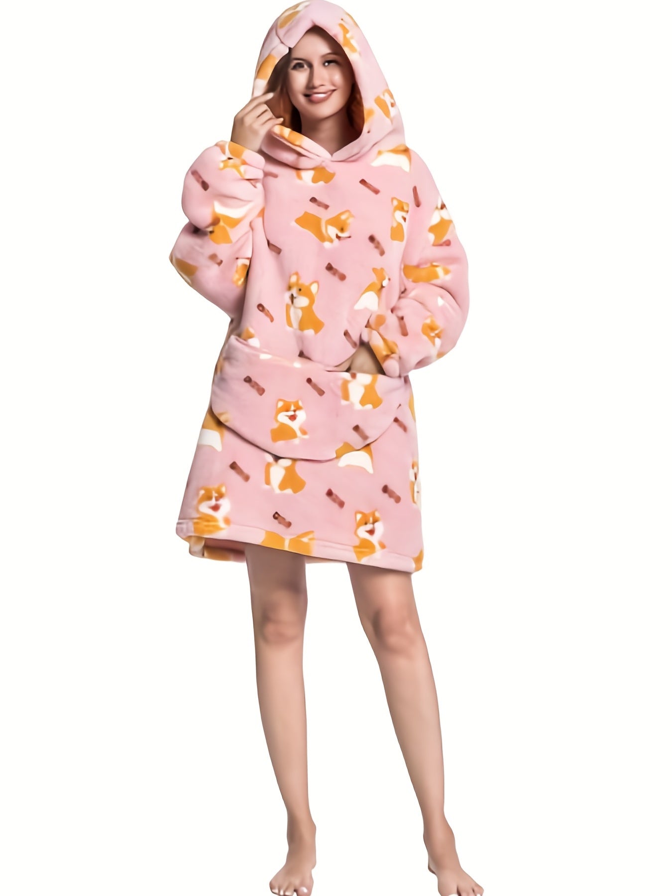 Puppy Pattern Fleece Hooded Blanket