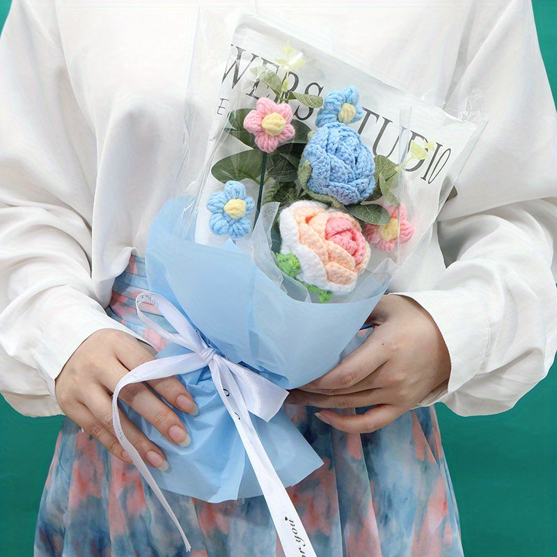 Crochet Wool Eternal Flower Rose Sunflower Bouquet Gift Handicrafts