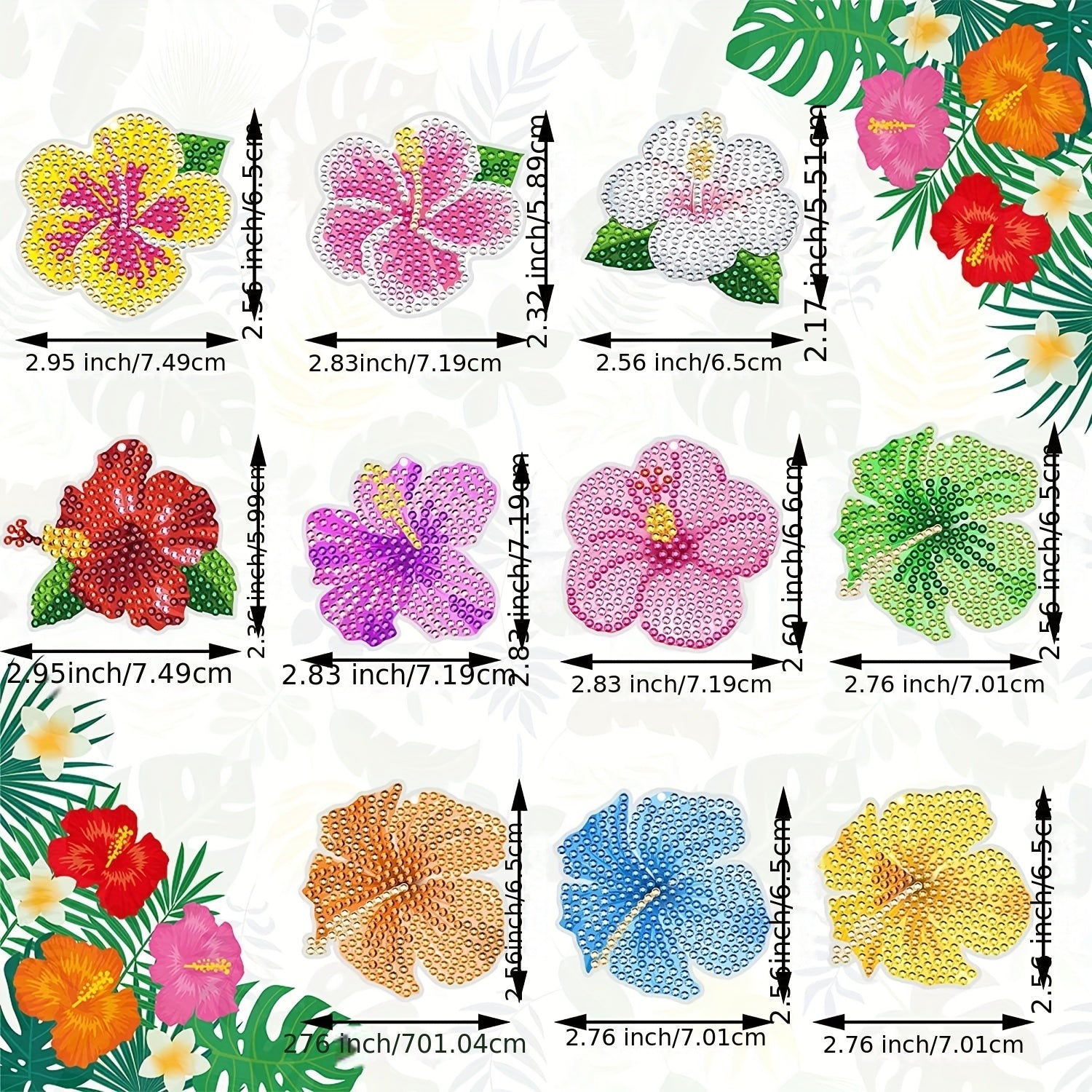 10pcs Tropical Floral Diamond Key Chain DIY Crafts