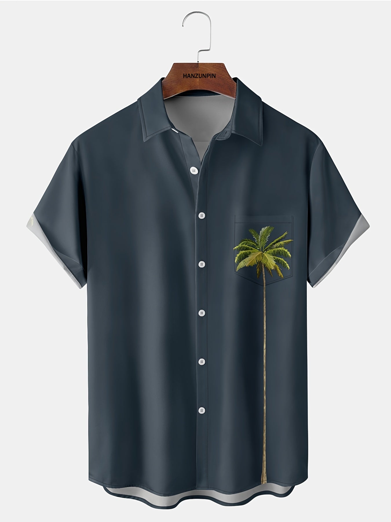 Coconut Tree Hawaiian Print Men's Casual Short Sleeve Shirt