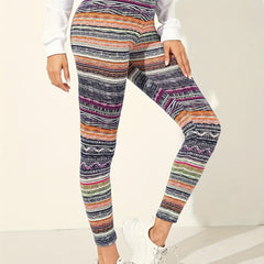 Striped High Waist Skinny Leggings Women's Clothing