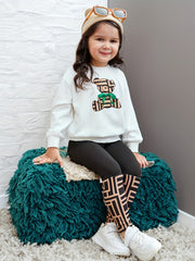 Girl's Geometric Bear Outfit 2pcs Set Spring Fall