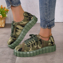 Women's Lace Up Thick Sole Canvas Shoes Non slip Board Shoes