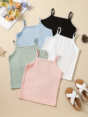 5pcs Toddler Girls Ribbed Knit Cami Top Kids Summer Clothes
