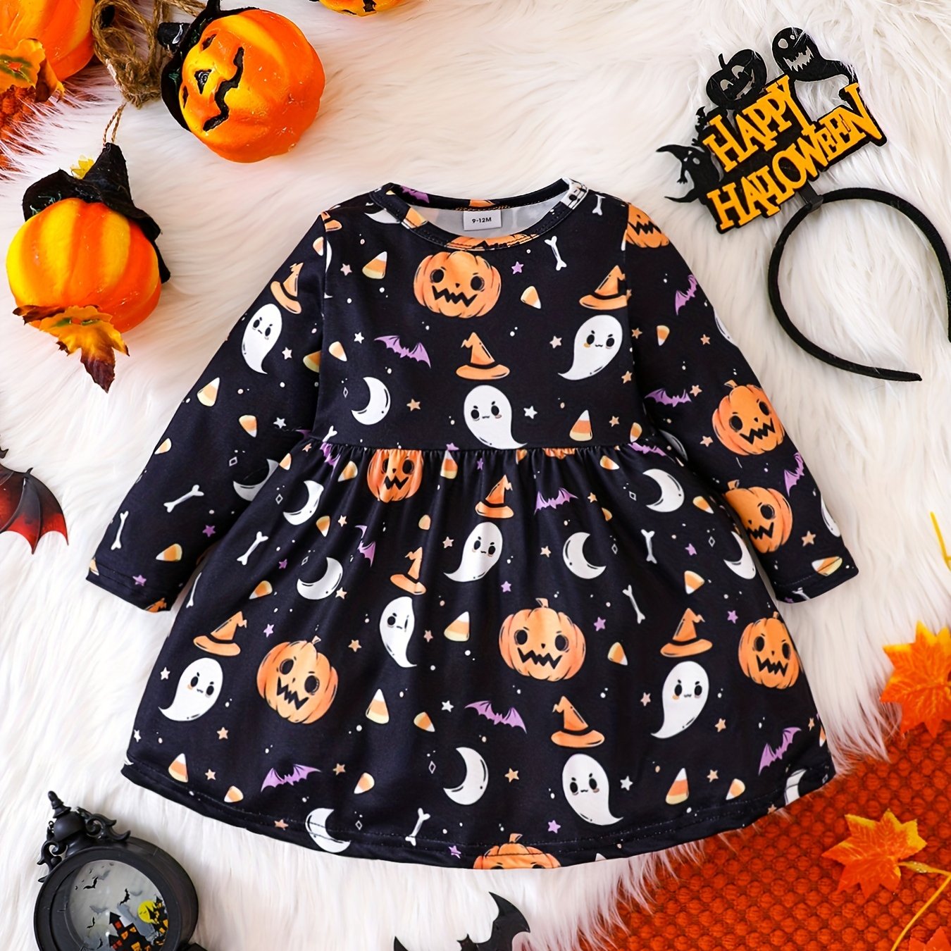 Cartoon Graphic Baby Girls Dress for Halloween & Christmas