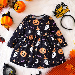 Cartoon Graphic Baby Girls Dress for Halloween & Christmas