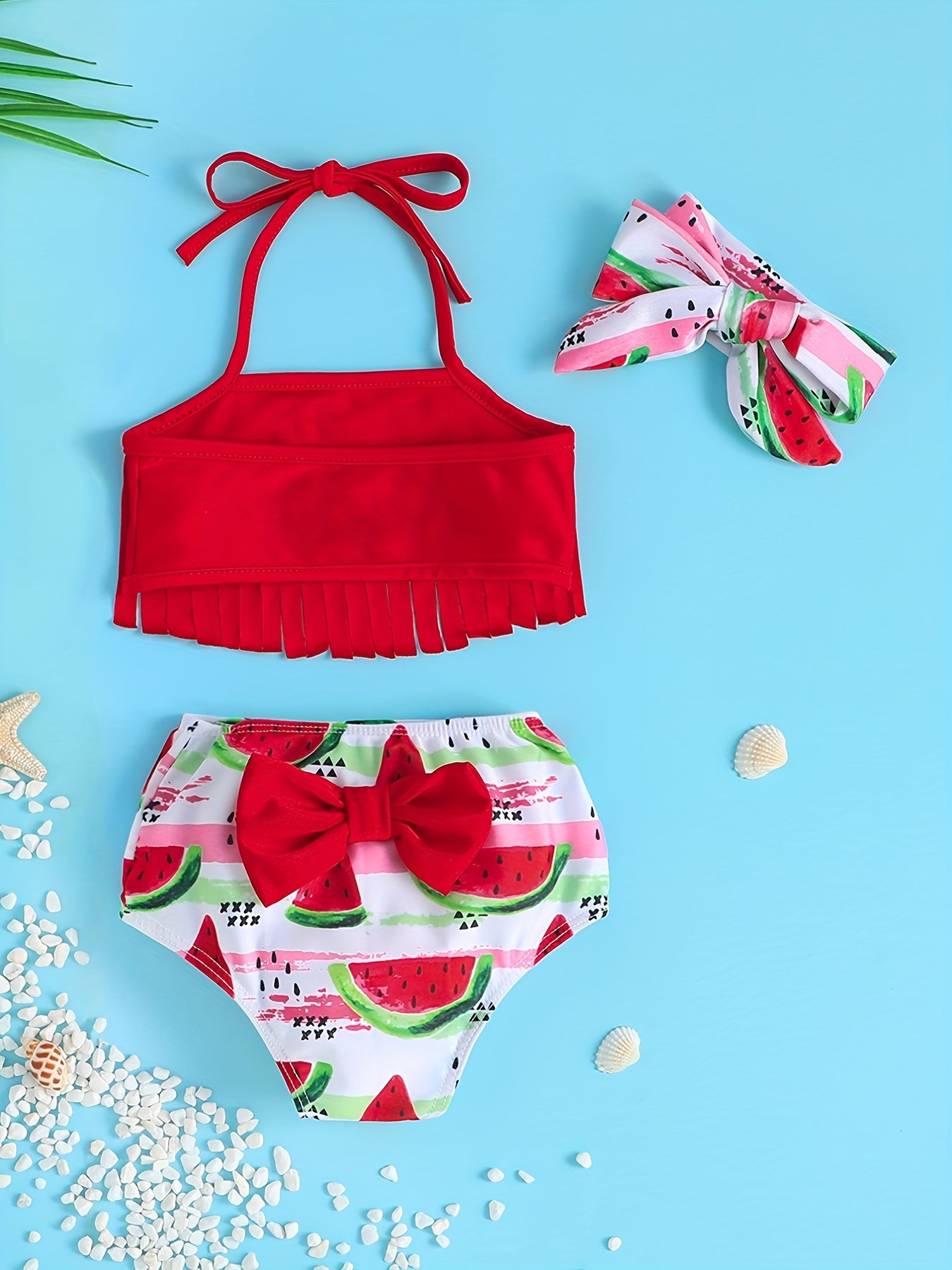 3pcs Baby Girls Halter Top Watermelon Shorts Swimsuit
