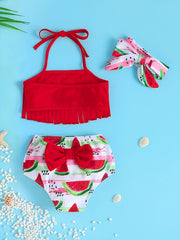 3pcs Baby Girls Halter Top Watermelon Shorts Swimsuit