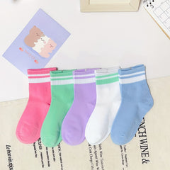 5pairs Girls Kids Breathable Comfy Boneless Socks Children's Socks