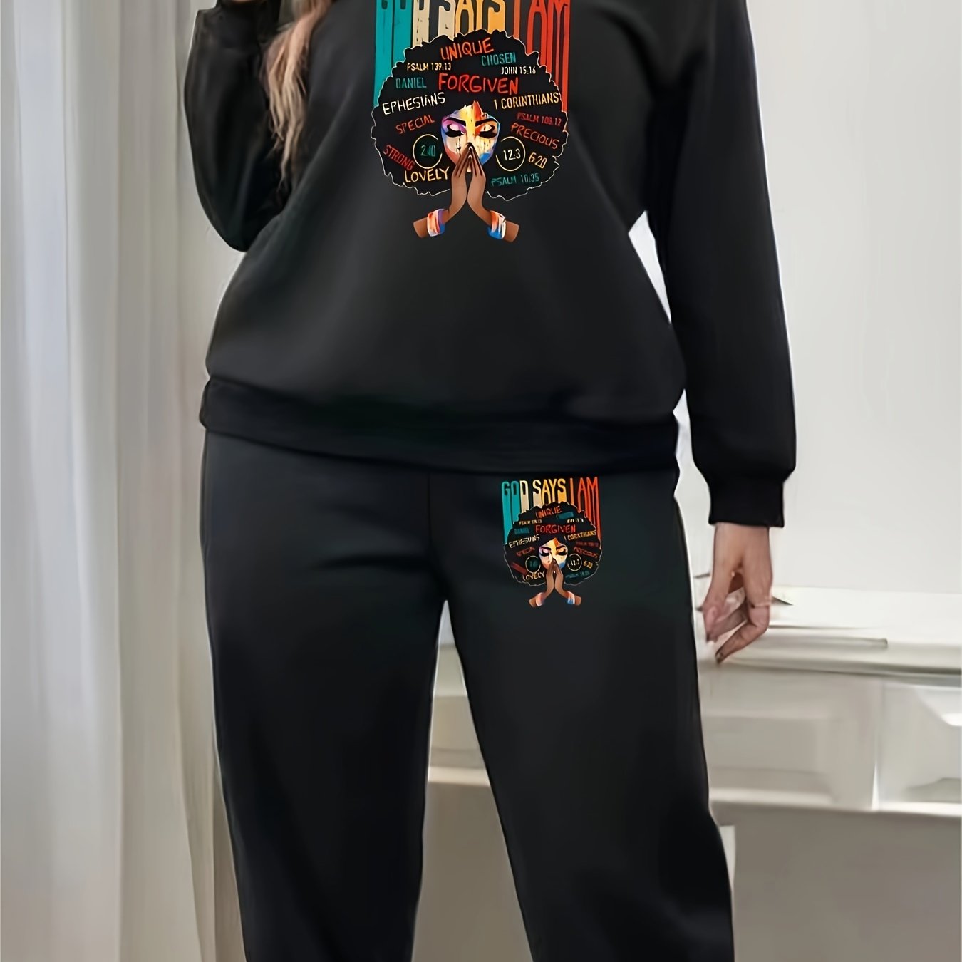 Cartoon Figure Long Sleeve Top & Joggers Set