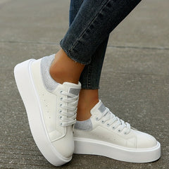 Colorblock Platform Sneakers Casual Lace Up Walking Shoes