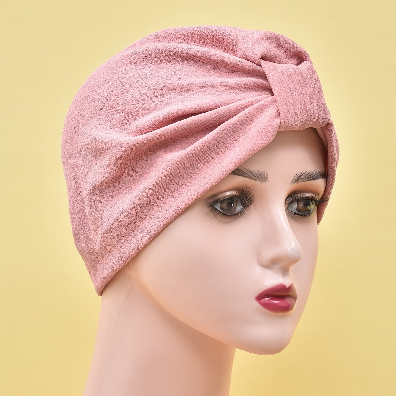 Solid Pleated Turban Cap Elastic Head Wrap Women Bandana Casual Hijab Hat