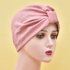 Solid Pleated Turban Cap Elastic Head Wrap Women Bandana Casual Hijab Hat