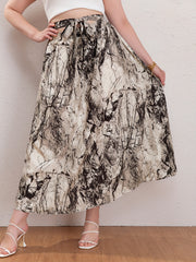 Casual Skirt Women's Plus Random Print High Rise Medium Stretch