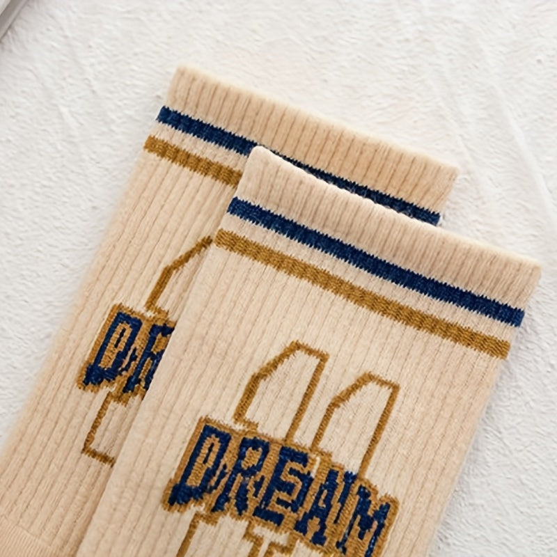7 Pairs Letter Print Mid Tube Socks