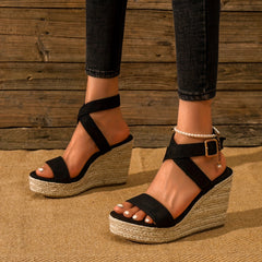 Women's Cross Strap Espadrille Wedge Sandals