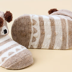 3pairs Baby Girls Cartoon Animal Puppy Non slip Floor Socks Cotton Blend