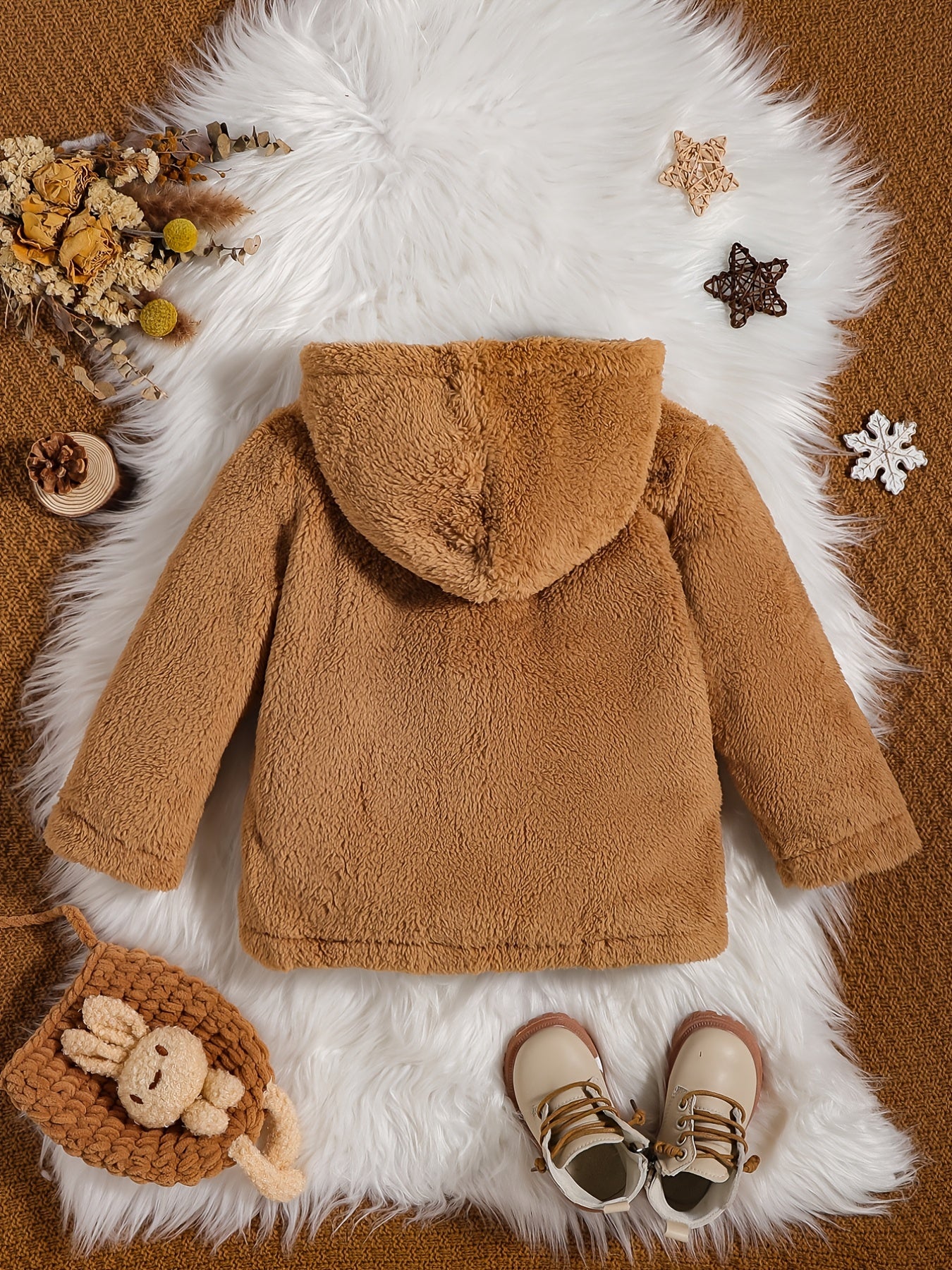 Kids Fleece Hoodie Jacket Open Front Warm Coat