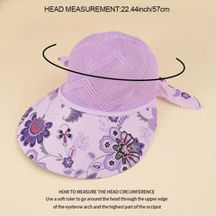 Wide Brim Sun Hat Visors Mesh Flower Print Casual Hat UV Protection