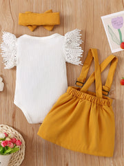 3pcs Baby Girls Casual Top & Suspender Skirt Set