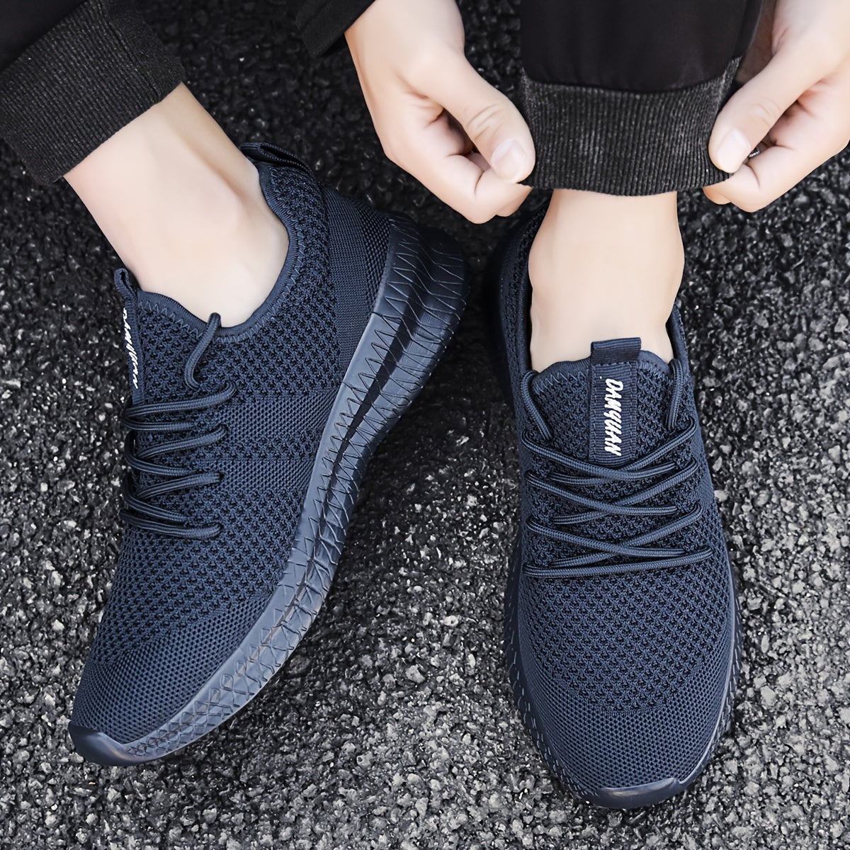 Men's Knit Non Slip Lace Up Casual Shoes Breathable Anti Odor Sneakers