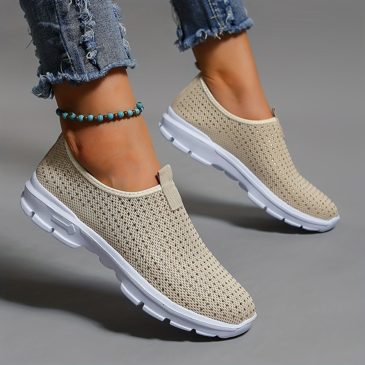 Women's Rhinestone Decor Sneakers Lightweight Outdoor Shoes