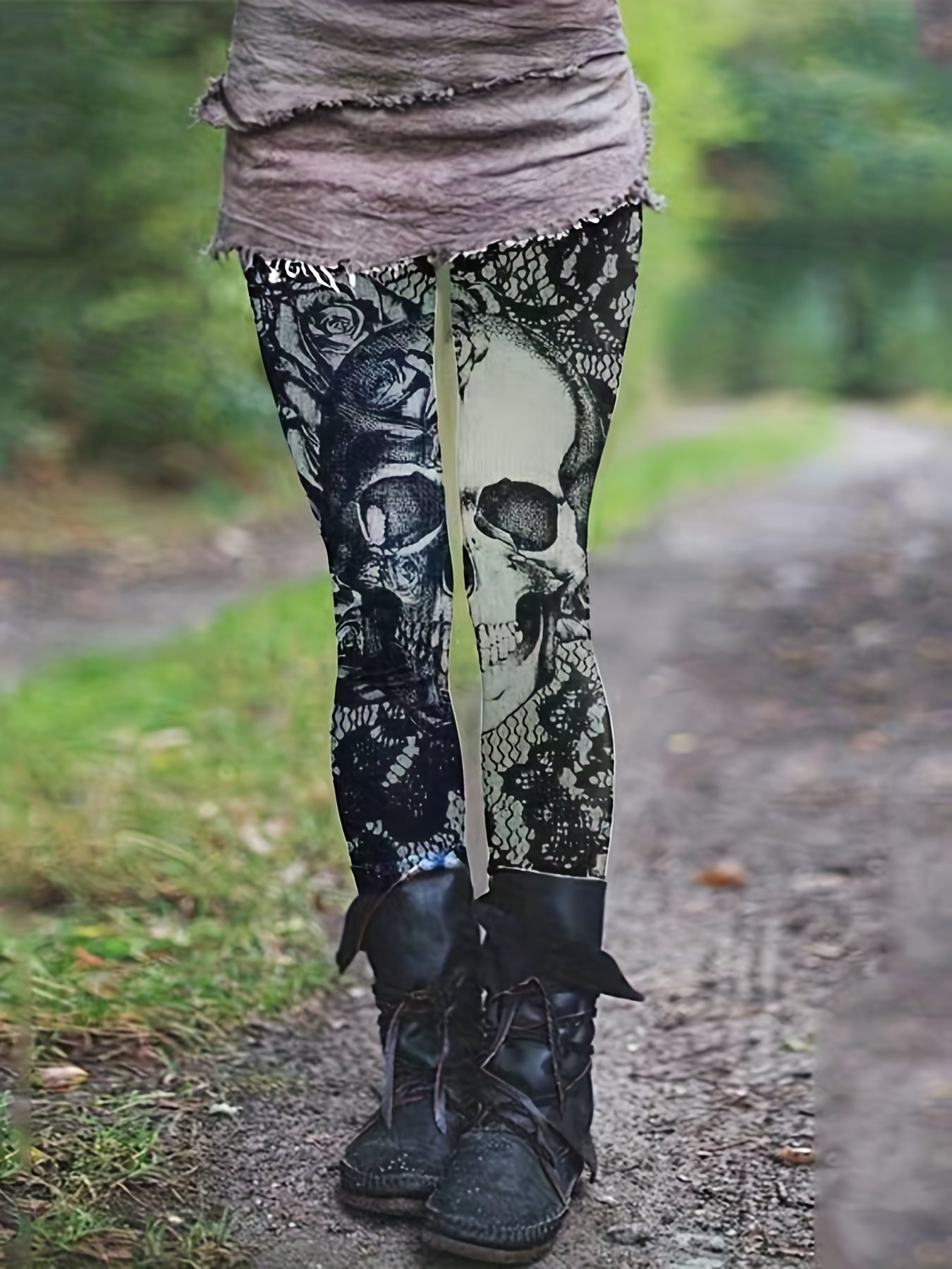 Skull Print Gothic Leggings Women's Clothing