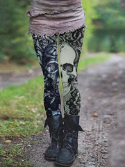 Skull Print Gothic Leggings Women's Clothing