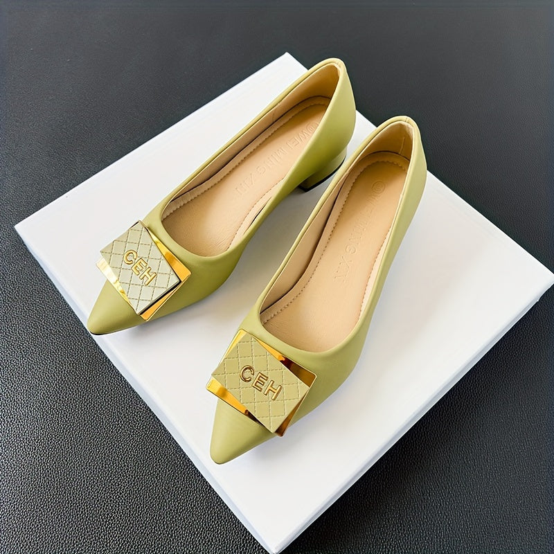 Metallic Decor Flat Shoes Slip On Point Toe Low Shallow Mouth Soft Shoes