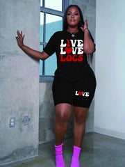 Art Letter Print Top & Shorts Set