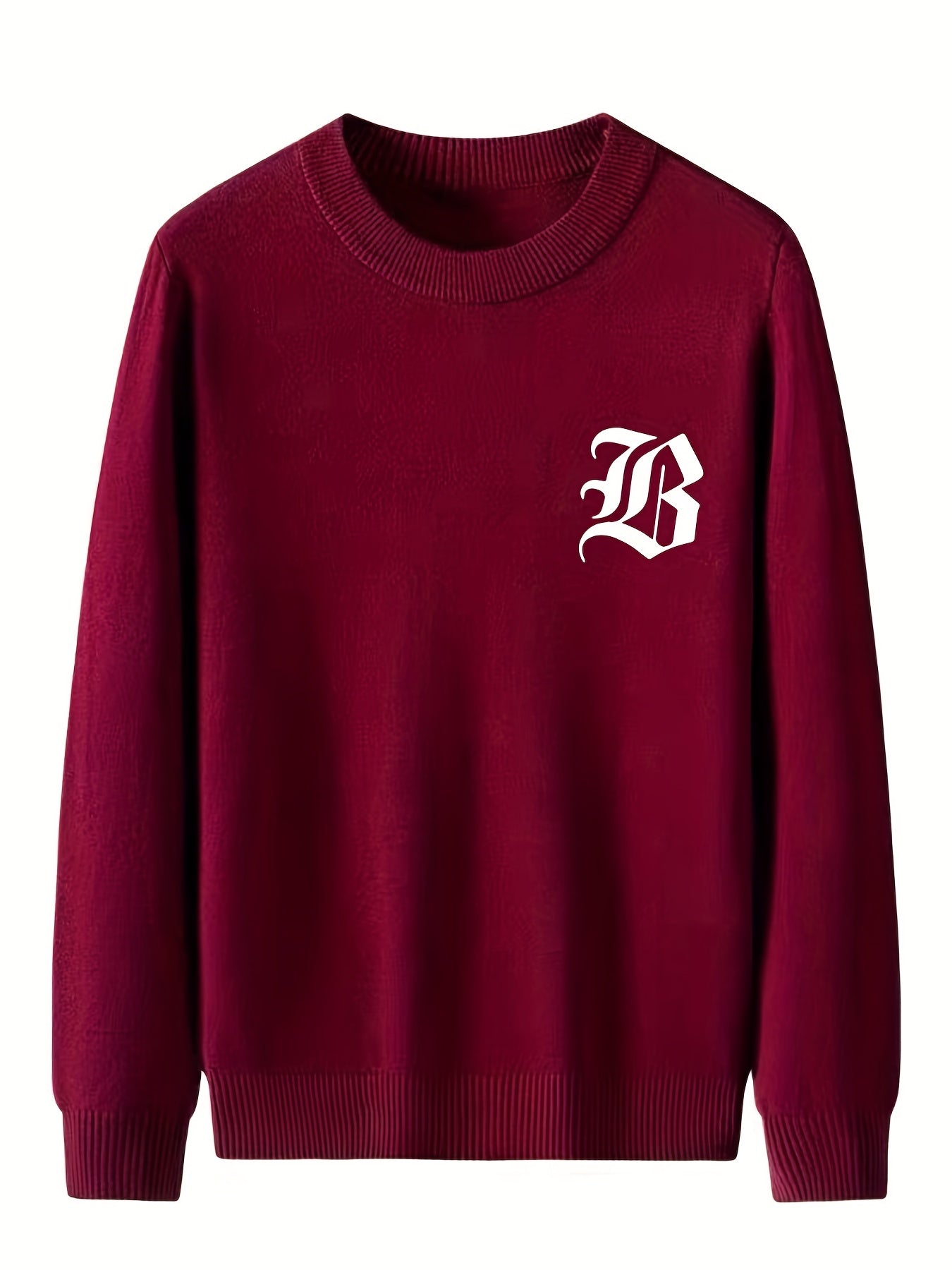 Men's Crew Neck Knitted Sweater, Warm Mid Stretch Pullover for Fall Winter