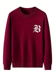 Men's Crew Neck Knitted Sweater, Warm Mid Stretch Pullover for Fall Winter