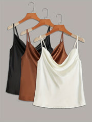 Cowl Neck Spaghetti Strap Top 3 Pairs Casual Sleeveless Cami