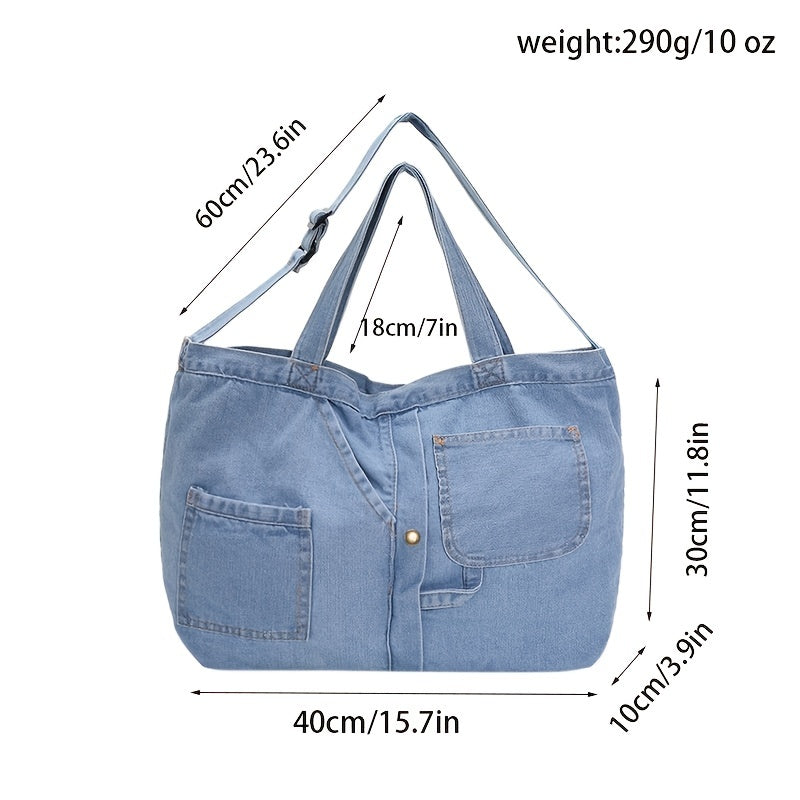 Casual Denim Shoulder Bag Large Capacity for Work Shopping