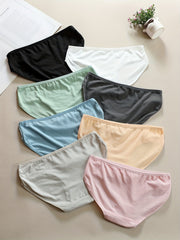 8pcs Solid Bow Tie Briefs Mid Rise Stretchy Panties