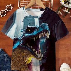 3D Print Dino In The City Graphic Short Sleeve T shirt For Girls