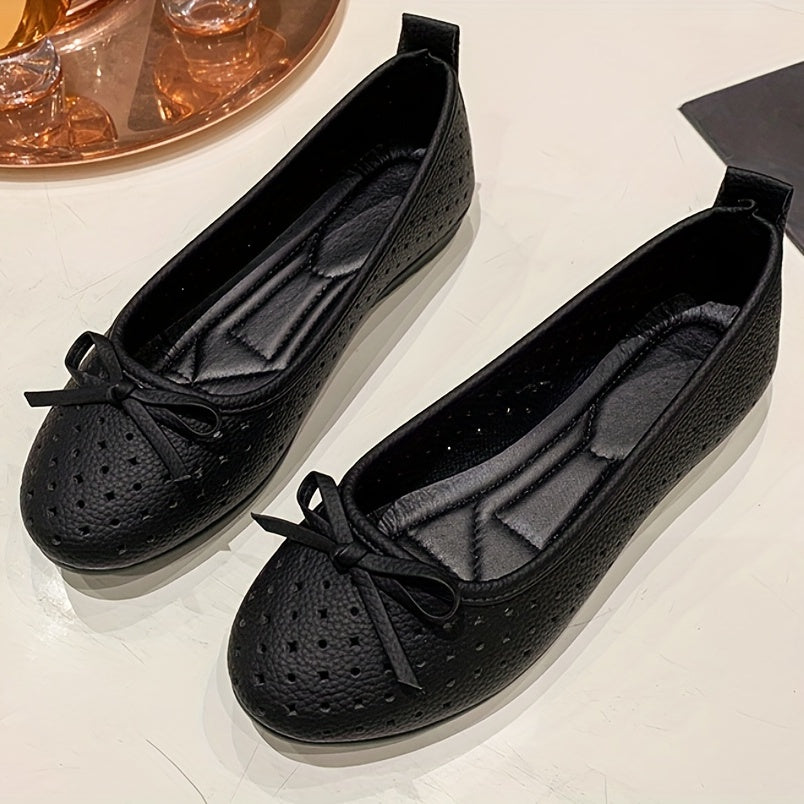 Women's Bowknot Flat Shoes Breathable Solid Hollow Out Casual Flats