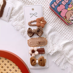 5pcs Fabric Bow Flowers Hair Clip for Baby Girls