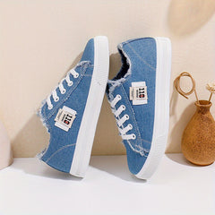 Women's Classic Canvas Flat Shoes Solid Lace Up Low Casual Shoes